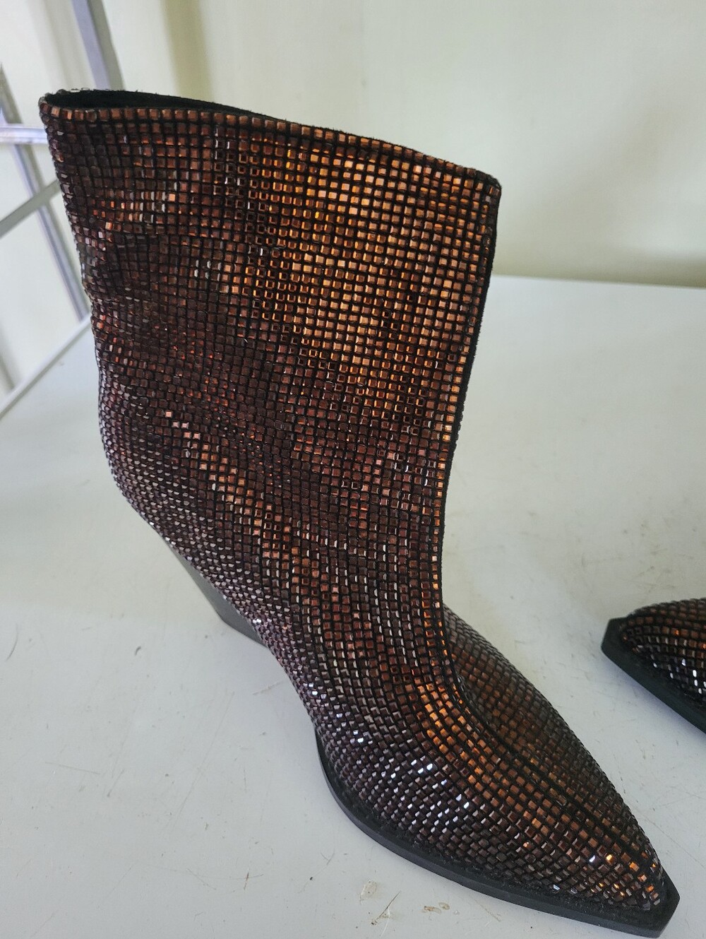 Women's Copper Rhinestone Pointed-Toe Booties - Picture 3 of 7